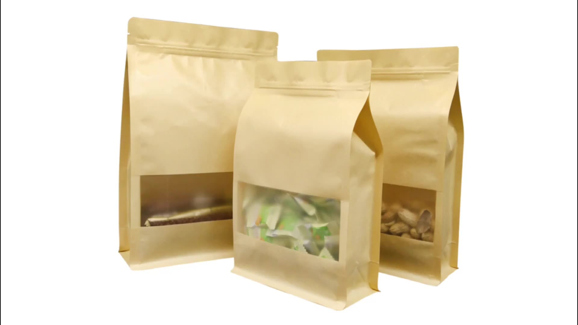 Best Eco-friendly Kraft Paper Pouch Zipper Flat Bottom Pouch With Window Peanut Nuts Cookie Grain Food Packaging Bags wholesale