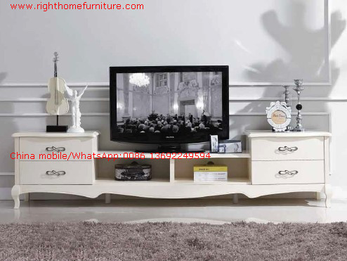 Best Ivory Classic TV stand wood furniture Audiovisual cabinet in White matt PU painting wholesale