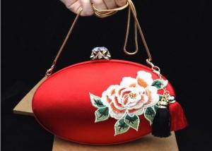 Best Luxury Oval Shape Embroidered Velvet Bag , Satin Clutches Evening Bags With Two Tassel wholesale