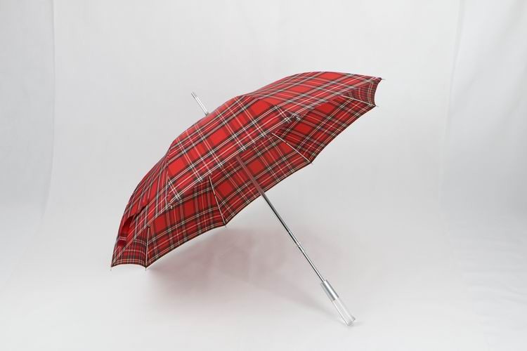 27 Inch Manual Windproof Golf Umbrellas Red Tartan Fabric Acrylic Handle