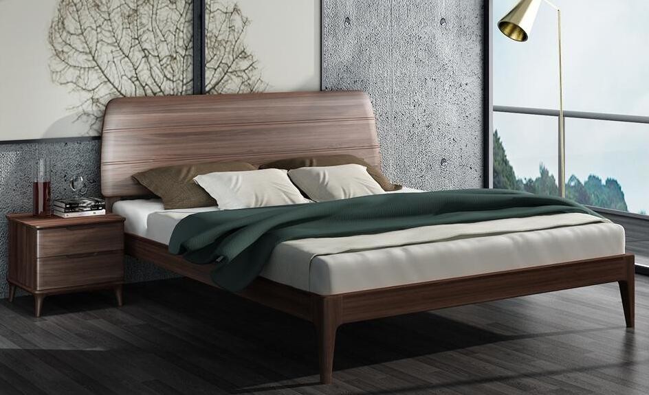Best 2017 New Walnut Wood Bedroom Furniture Nordic design King size bed wholesale