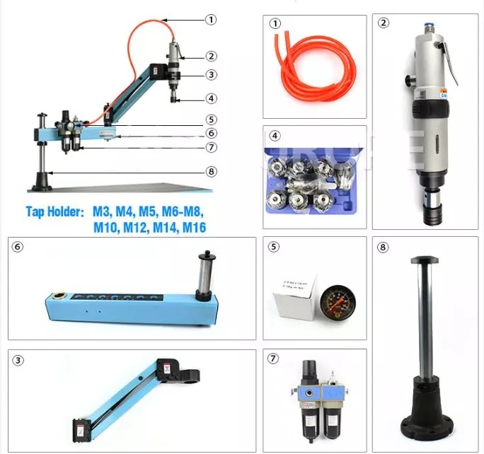 Best Acrylic M3-M12 Pneumatic Air Tapping Machine Quick Change High Precision wholesale