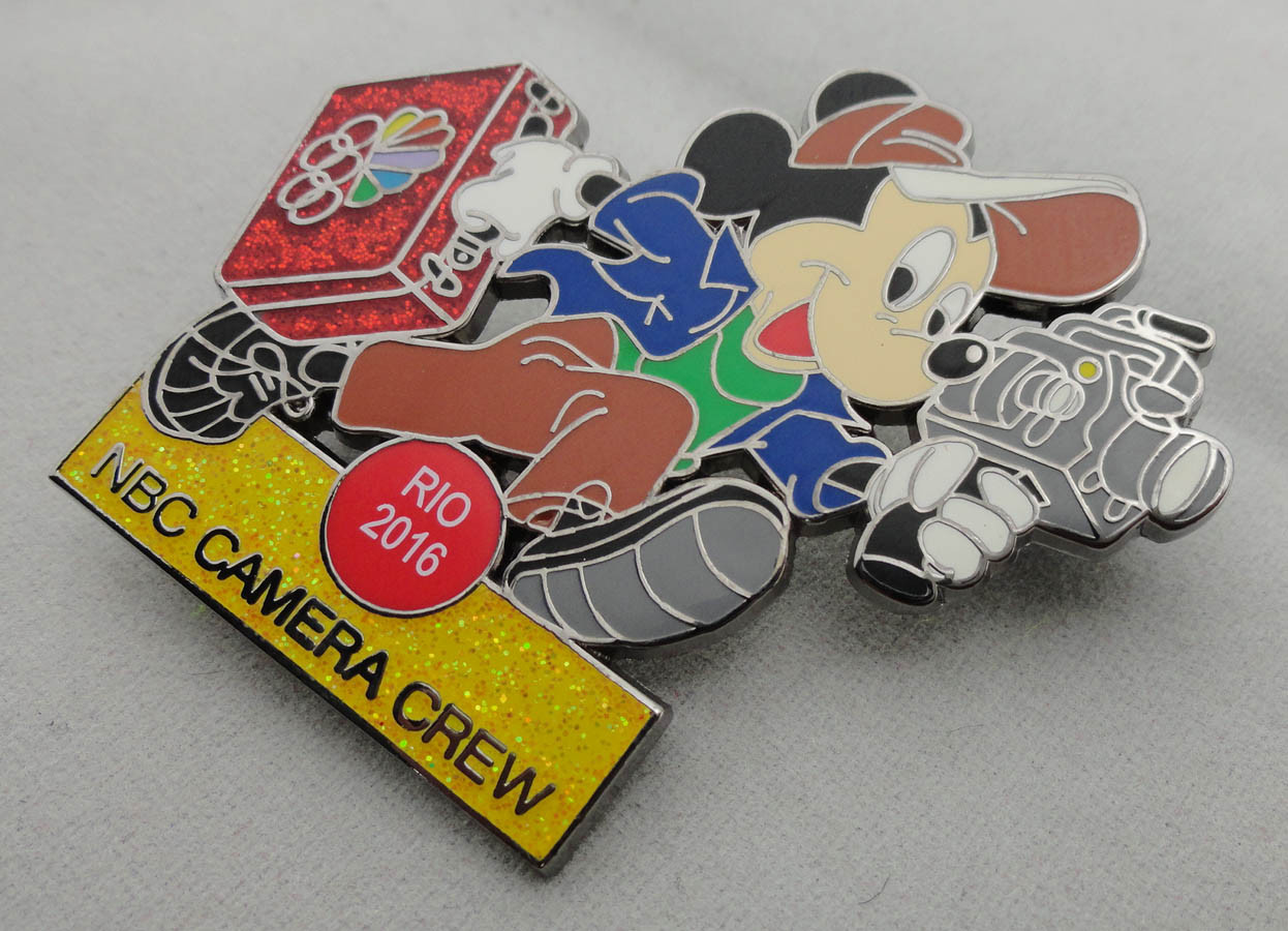 Best NBC Camera Crew Disney Pin Badge by Zinc Alloy, Synthetic Enamel, Black Nickel, Glitter Filled wholesale