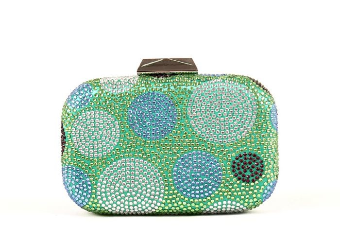 Best Hot Fix Green Rhinestone Evening Bags With Decorative Multicolor Dots wholesale