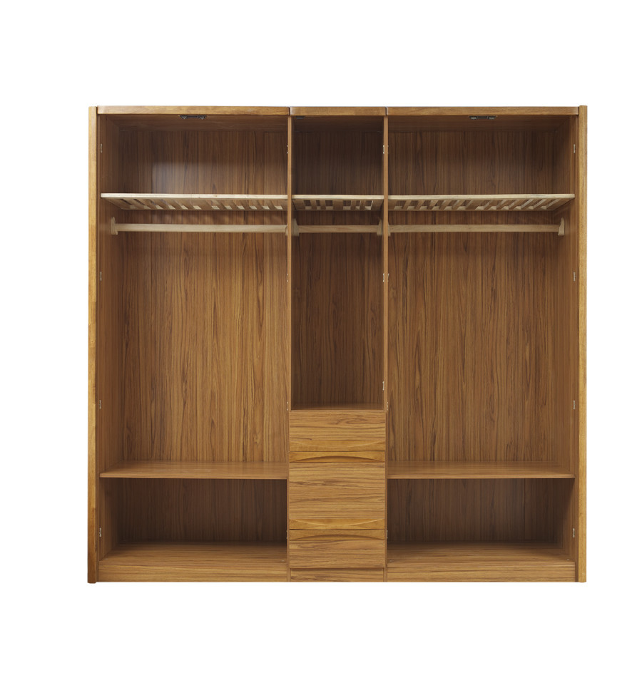 Best five DOORS wardrobe chest with open doors in soft stainless hinge and rubber wood racks with cloth shelves wholesale
