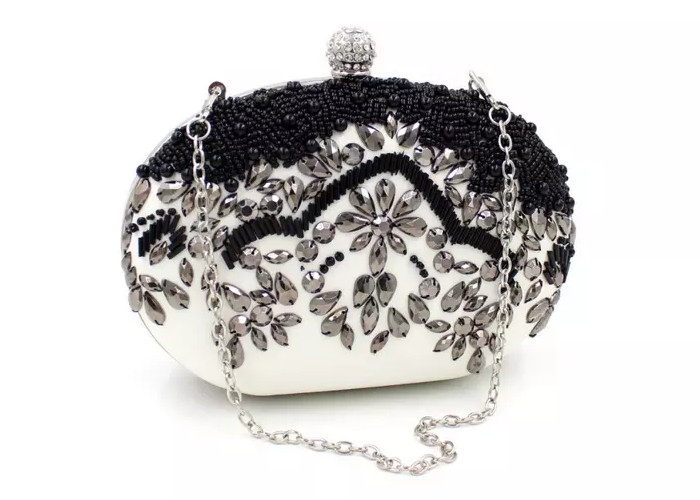 Best Handmade Beads Embroidered Evening Bag Black And White With Pearl Diamond wholesale