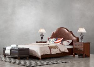 Best American leisure style Split Leather Upholstered Headboard Kind Bed with Wooden Furniture for Villa house Bedroom used wholesale