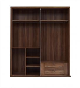 Best Wood Panel Custom In-wall Cloth Wardrobe cabinet with adjustable shelves and trousers rack storage inner drawers in lock wholesale