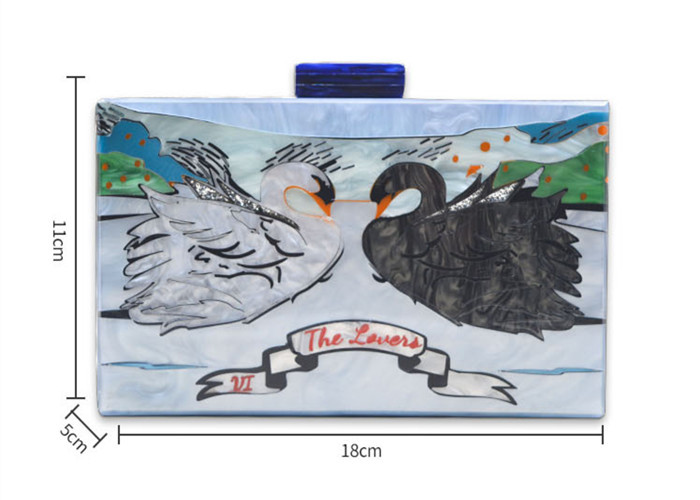 Best Art Gallery Style Square Clutch Bag Swan Pattern For Ladies , Personalised Acrylic Clutch wholesale