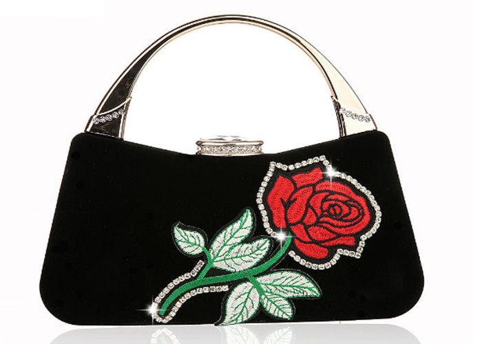 Best Women ' S Velvet Embroidered Evening Bag Rhinestone Adorned For Wedding Party wholesale