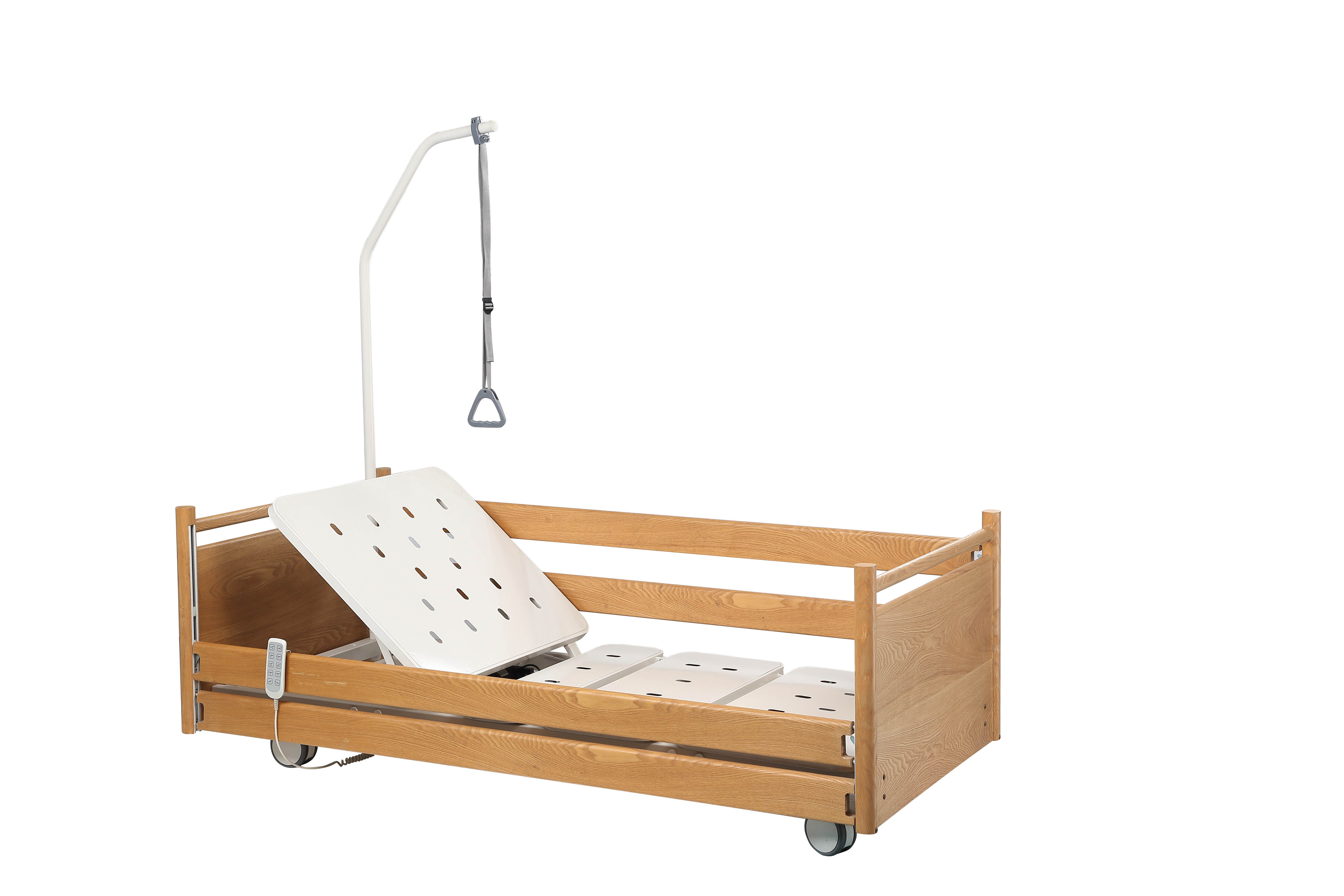 Cheap 2190 * 970 * 300 - 760mm Home Care Bed For Paralysis Patient Wooden Handrails for sale