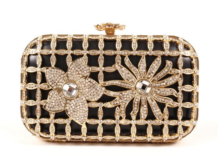Best Gorgeous Laser Cut Metallic Hard Case Clutch Bag Luxury Beaded With Chain wholesale