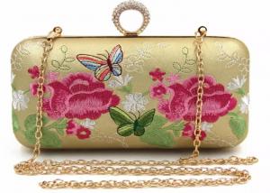 Best Gold PU Leather Embroidered Evening Bag Crossbody Multi Flower For Women wholesale