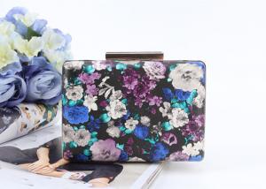 Best Flowers painting printed surface pu metal frame rectangle shaped pu clutch bag for women wholesale