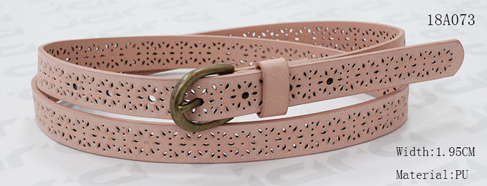 Old Brass Buckle Pink PU Ladies Belts With Punching Patterns