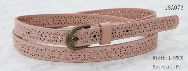 Cheap Old Brass Buckle Pink PU Ladies Belts With Punching Patterns for sale