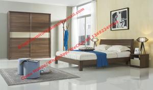 Best Wood & Panel furniture in modern deisgn Walnut color by KD bed with Sliding door wardrobe wholesale