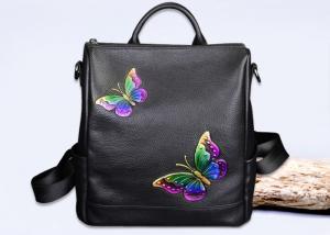 Best Fashion Institute Ladies Leather Backpack For Women , Butterfly Embroidery Printing wholesale
