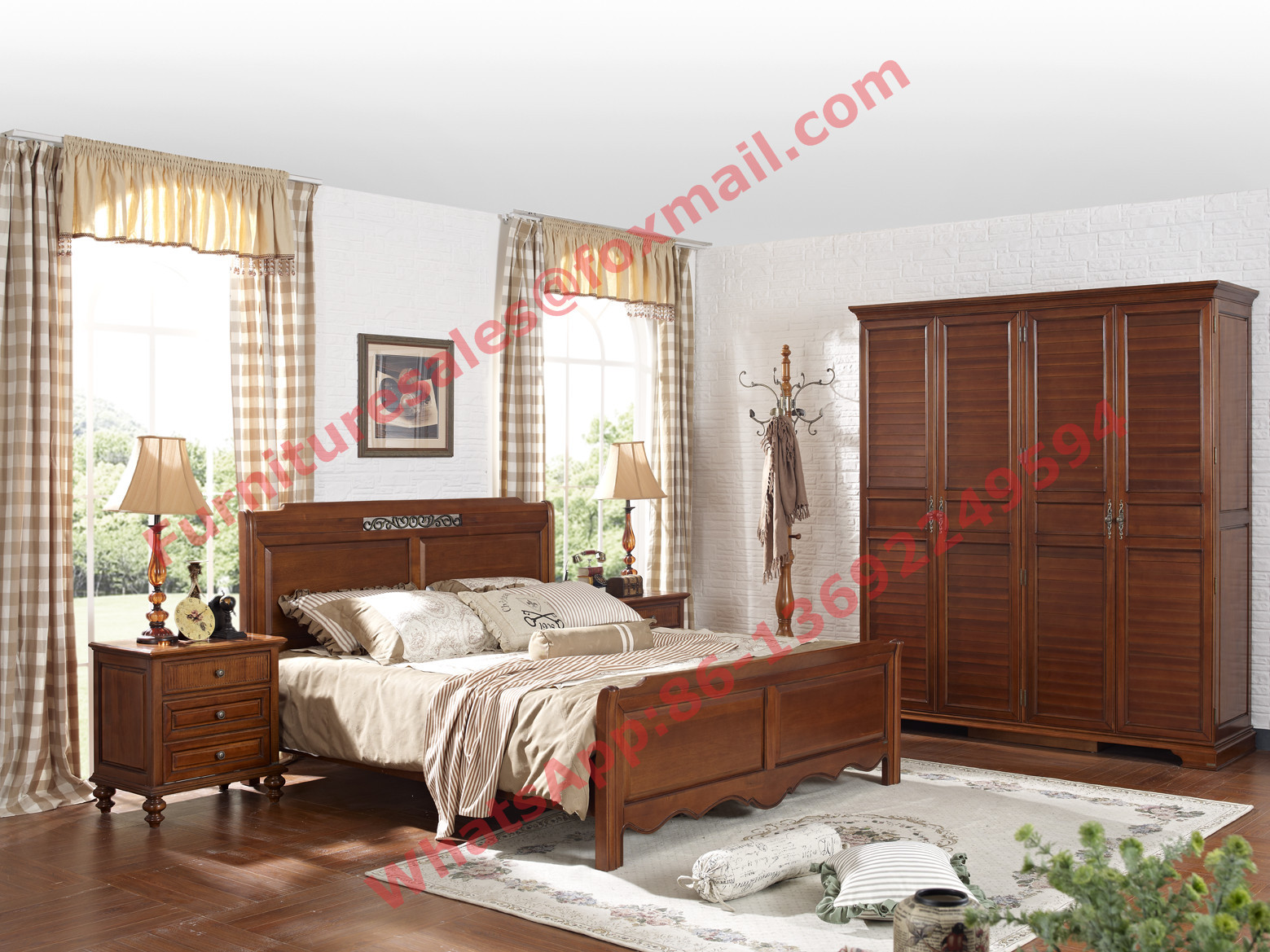 Best English Country Style Solid Wood Bed in Wooden Bedroom Furniture sets wholesale
