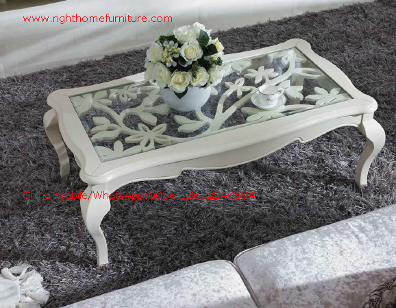 Best Neoclassical style Coffee table in smart flower craft with tempered glass top and Teatable set with wood drawers wholesale