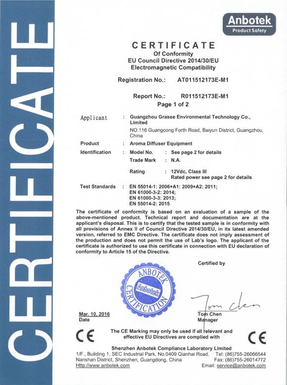 GuangDong Grasse Environmental Technology Co., Ltd Certifications