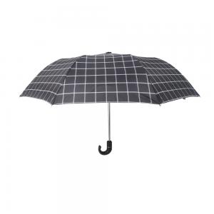 Strong 2 Folding Golf Umbrella Windproof Tartan Design With Crook PU Handle
