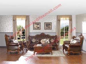 Best European Classic Solid Wooden Carving Frame with Italy Leather Upholstery Sofa Set wholesale