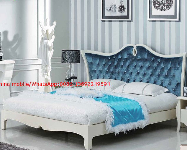 Best Neoclassical design Luxury Furniture Fabric Upholstery headboard King Bed with Crystal Pull buckle Decoration wholesale