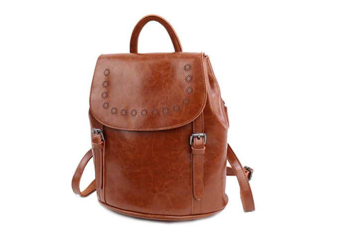 Best Retro Oil Wax Double Shoulder Bag , Fashionable Bucket Type Student Travel Backpack wholesale