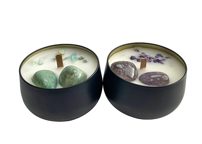 China Gift Set 8.2x5.5cm Tin Scented Candles With Crystal Candle Lids on sale
