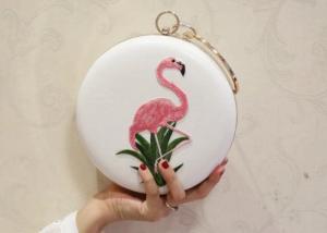 Best Trendy Cute Flamingos Embroidered Evening Bag With Sparkle Crystal Handle wholesale