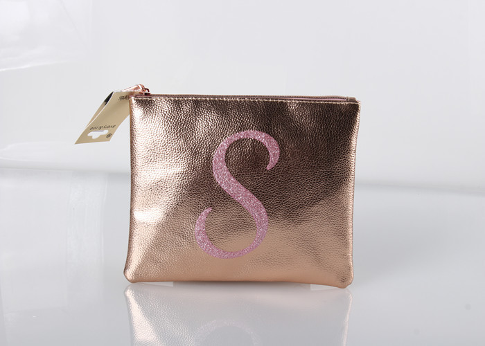 Best Natural Color Zipper Makeup Bag , rose gold makeup bag With Gold Foil Stamp Logo wholesale