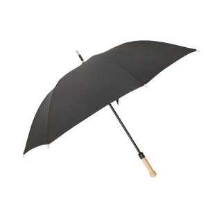 Aluminum Tips Windproof Golf Umbrellas Solid Fiberglass Shaft Wood Handle