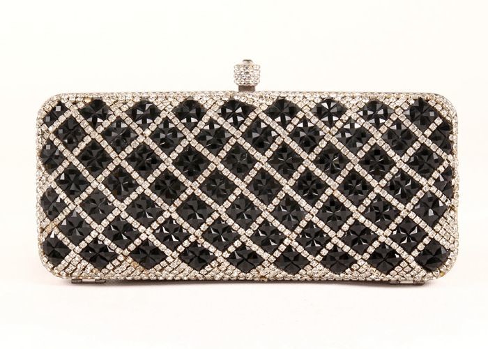 Best Black Diamond Rhinestone Evening Bags Plaid Pattern And Velvet Lining For Dinner Party wholesale