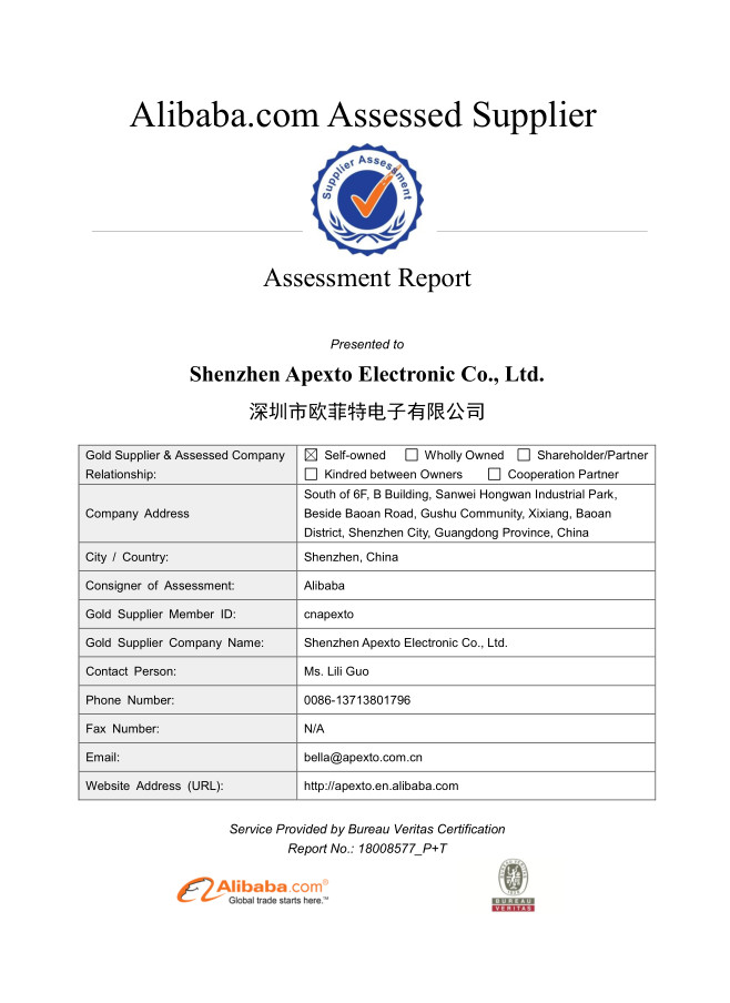 Shenzhen Apexto Technology Co., Ltd Certifications