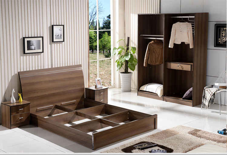 Best Cheap  style rent Apartment home furniture melamine plate bed 1.2m- 1.5m-1.8 m light walnut color wholesale