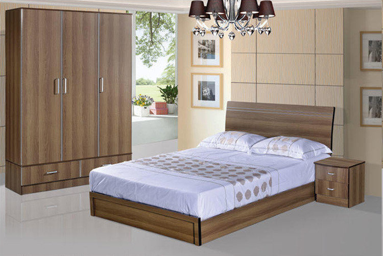 Best Cheap style rent Apartment home furniture melamine plate bed 1.2m- 1.5m-1.8 m light walnut color wholesale