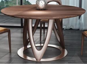 Best Nordic style Living room Furniture Walnut Wooden Circular Dining table in Special design Legs and Stainless steel plate wholesale