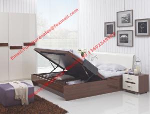 Best Storage bed box with oil bar support in dark oliver painting and white headboard furniture wholesale