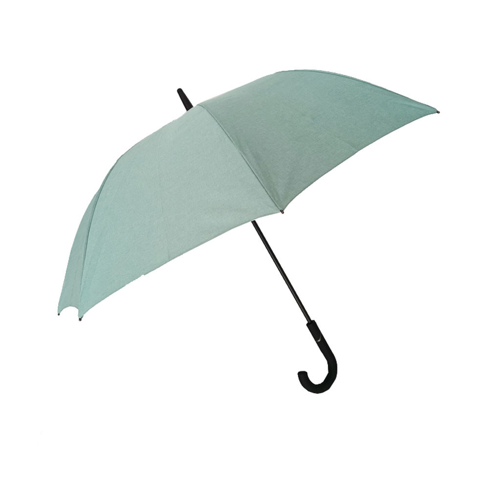 Cheap Light Green UV Pretection Fabric Wind Resistant Umbrella With Curved Rubber Coating Handle for sale