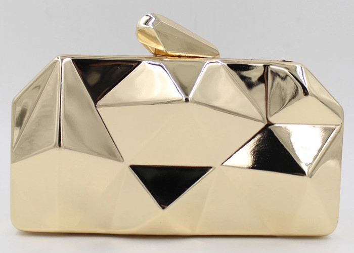Best Fashion Lady Shine White And Gold Clutch Bag , Metal Box Purse With Long Chain wholesale