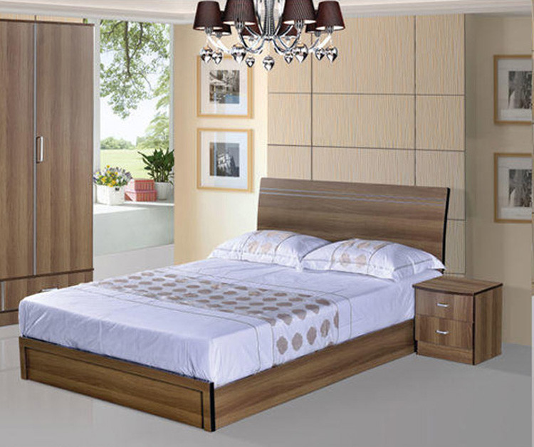 Best Cheap style rent Apartment home furniture melamine plate bed 1.2m- 1.5m-1.8 m light walnut color wholesale