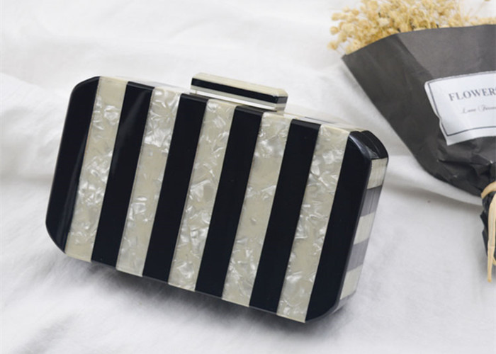 Best Square Black And Yellow Striped Acrylic Clutch Bag Box Evening For Women wholesale