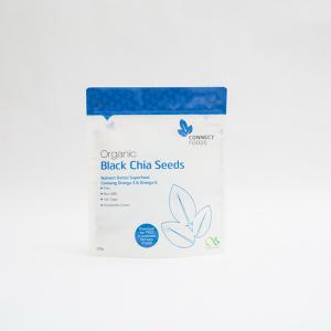China 500g Matte PET Stand Up Plastic Bags 123um Black Chia Seeds Packaging on sale