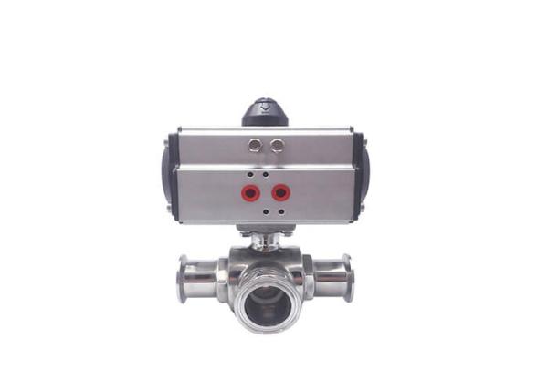 Cheap 4" Sanitary 3-Way Sanitary Ball Valve  T - Port Tri - Clamp Pneumatic Ball Valve for sale