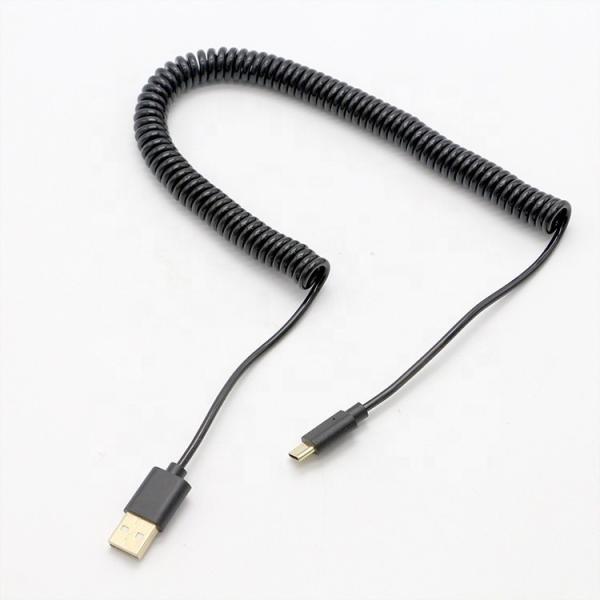 Cheap Custom Black Spring Fast  Charging Coiled Sprial USB Type C to USB Charger Extension Cable for sale