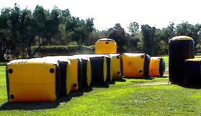 Cheap Weave String Structure Inflatable Paint Bunker Trampoline Combo for sale