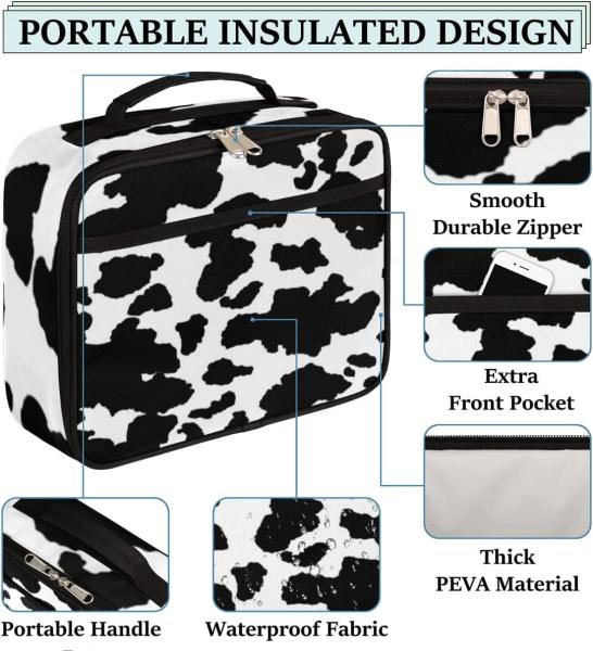 Cheap Multi Functional Waterproof Fabric Cow Printed Lunch Bag With Handle for sale