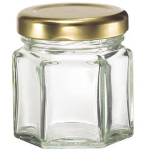 simple hexagon glass jar for honey, pickles,candy