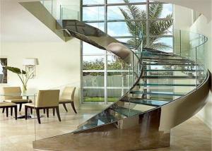 China Round Glass Modern Curved Staircase With Double U Channel Stringer on sale